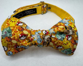 Pokemon Bow Tie, made with Licensed Fabric, Self-Tie, Pre-Tied, Pikachu, Charmander, Squirtle, Bulbasaur, Dapper On Arrival