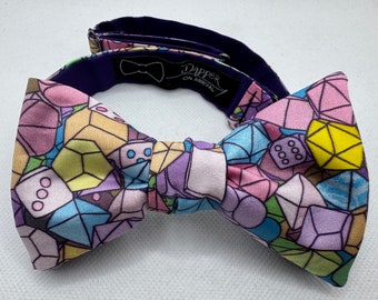Gaming Dice Bow Tie, Self Tie, Pre Tied, Pastel, D20, Natural 20, Critical Thread, DnD, Dragons, Tabletop Gaming, TTRPG, Dapper On Arrival