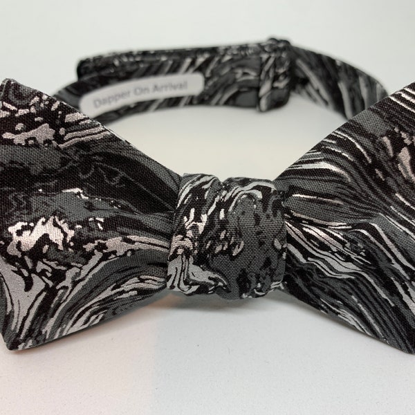 Black Silver Slate Bow Tie, Self Tie, Pre Tied, Bowtie, Wave, Dressy Casual, Wedding, Groom, Prom, Dapper On Arrival