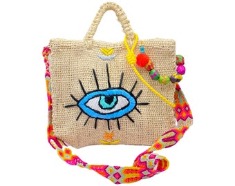 Bolsa única de henequén con diseño de mal de ojo