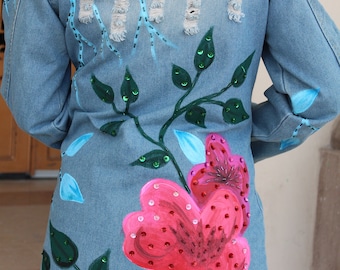メキシカンフローラル刺繍ジーンズジャケット。メキシカン職人のデニム