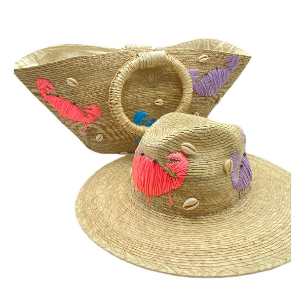 Embroidered hat and handbag set