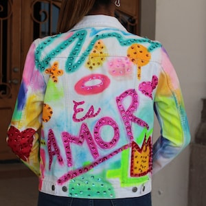 El amor&quot; hand painted jean jacket