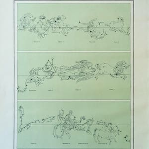 1898 Rara impresión antigua Carta estelar Astrología William Peck Constelaciones del zodíaco - Litografía