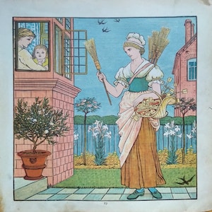 c1880 Antique Print by Walter Crane from The Baby&#39;s Bouquet by Edmund Evans Children, Rhymes