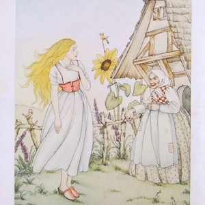 1937 Vintage Print &#39;Mother Holle&#39; by Brothers Grimm, artwork by Brünhild Schlötter, Fairy tale, Children&#39;s, Nursery