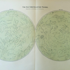 1898 Rara impresión antigua Carta estelar Astronomía William Peck Constelaciones Zodíaco - Litografía