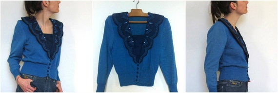 1950's - Western style Blue Cardigan