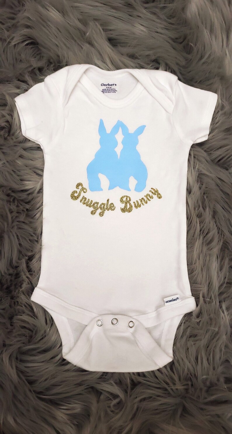 Blue Snuggle Bunny Easter Onesie\u00ae Bodysuit Adorable Cute Bunny Funny Handmade Easter Onesie\u00ae Bodysuit