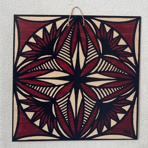 Samoan Siapo Tapa Print on Wood - Polynesian Tapa