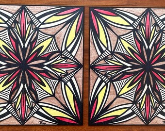 Samoan Siapo Prints on Wood Set of two - Polynesian Tapa