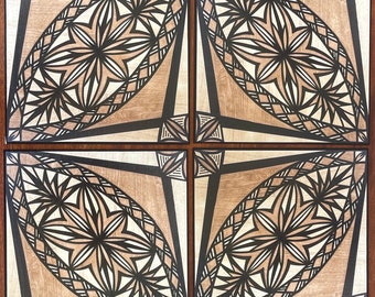 Samoan Siapo Prints on Wood Set of Four - Polynesian Tapa