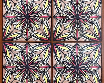 Samoan Siapo Prints on Wood Set of Four - Polynesian Tapa
