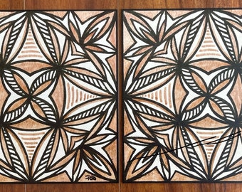 Samoan Siapo Prints on Wood Set of two - Polynesian Tapa