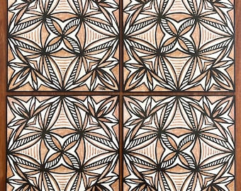 Samoan Siapo Prints on Wood Set of Four - Polynesian Tapa
