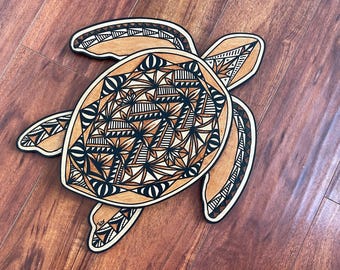 Hand Painted Siapo Turtle on Wood