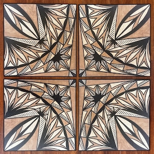 Samoan Tapa Siapo Prints on Wood Set of Four - Polynesian Tapa