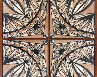 Samoan Tapa Siapo Prints on Wood Set of Four - Polynesian Tapa
