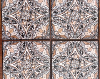 Samoan Siapo Prints on Wood Set of Four - Polynesian Tapa