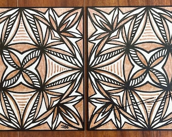 Samoan Siapo Prints on Wood Set of two - Polynesian Tapa