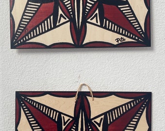 Samoan Siapo Prints on Wood Set of two - Polynesian Tapa