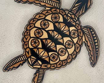 Turtle Hand Painted Siapo on Wood