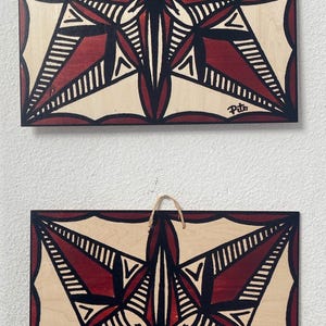 Samoan Siapo Prints on Wood Set of two - Polynesian Tapa