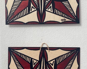 Samoan Siapo Prints on Wood Set of two - Polynesian Tapa