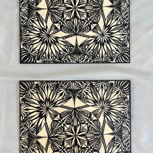 Samoan Siapo Prints on Wood Set of two - Polynesian Tapa