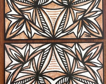 Samoan Siapo Prints on Wood Set of two - Polynesian Tapa
