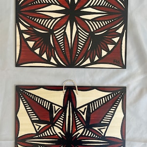Samoan Siapo Prints on Wood Set of two - Polynesian Tapa