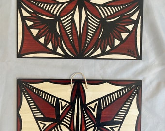 Samoan Siapo Prints on Wood Set of two - Polynesian Tapa