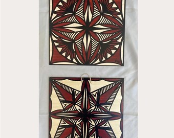 Samoan Siapo Prints on Wood Set of two - Polynesian Tapa