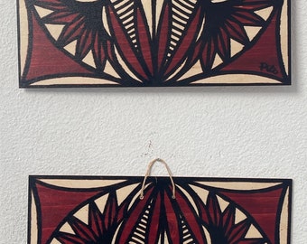 Samoan Siapo Prints on Wood Set of two - Polynesian Tapa