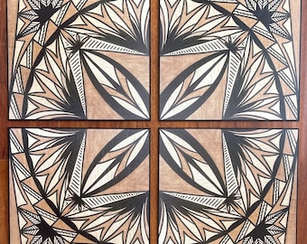 Samoan Siapo Prints on Wood Set of Four - Polynesian Tapa