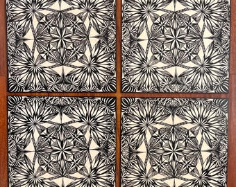 Samoan Siapo Prints on Wood Set of Four - Polynesian Tapa