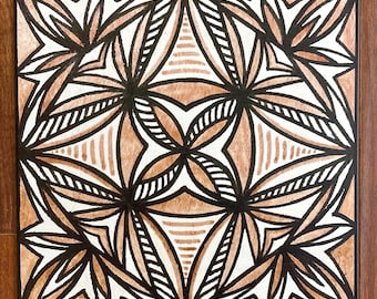 Samoan Tapa Siapo Print on Wood - Polynesian Tapa