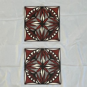 Samoan Tapa Siapo Prints on Wood Set of two - Polynesian Tapa