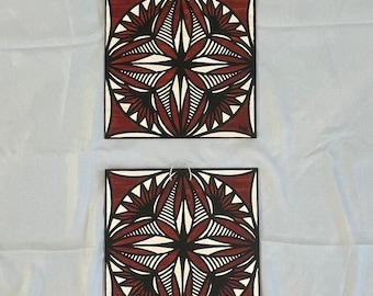 Samoan Tapa Siapo Prints on Wood Set of two - Polynesian Tapa