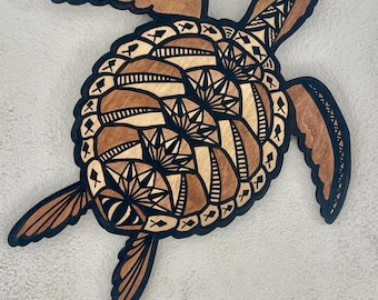 Turtle Hand Painted Siapo on Wood