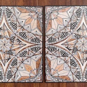 Samoan Siapo Prints on Wood Set of two - Polynesian Tapa