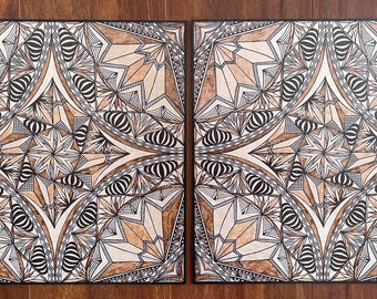 Samoan Siapo Prints on Wood Set of two - Polynesian Tapa