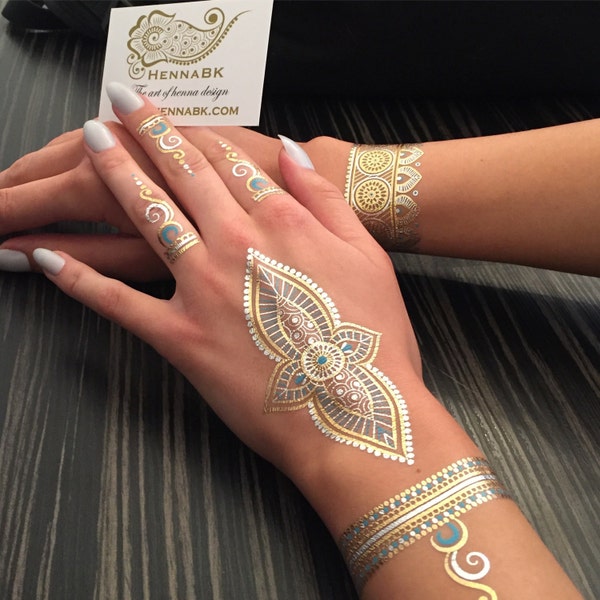 HennaBK Metallic Henna inspired temporary flash tattoos