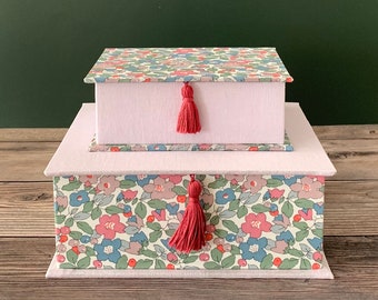 Handmade Fabric Book shaped Box 2 size set with Liberty of London fabric #1