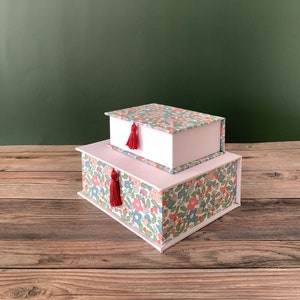 Handmade Fabric Book shaped Box 2 size set with Liberty of London fabric 1 image 2