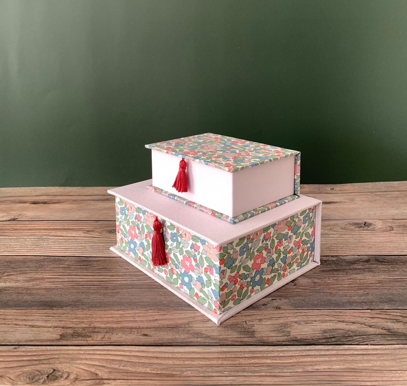 Handmade Fabric Book shaped Box 2 size set with Liberty of London fabric 1 image 2