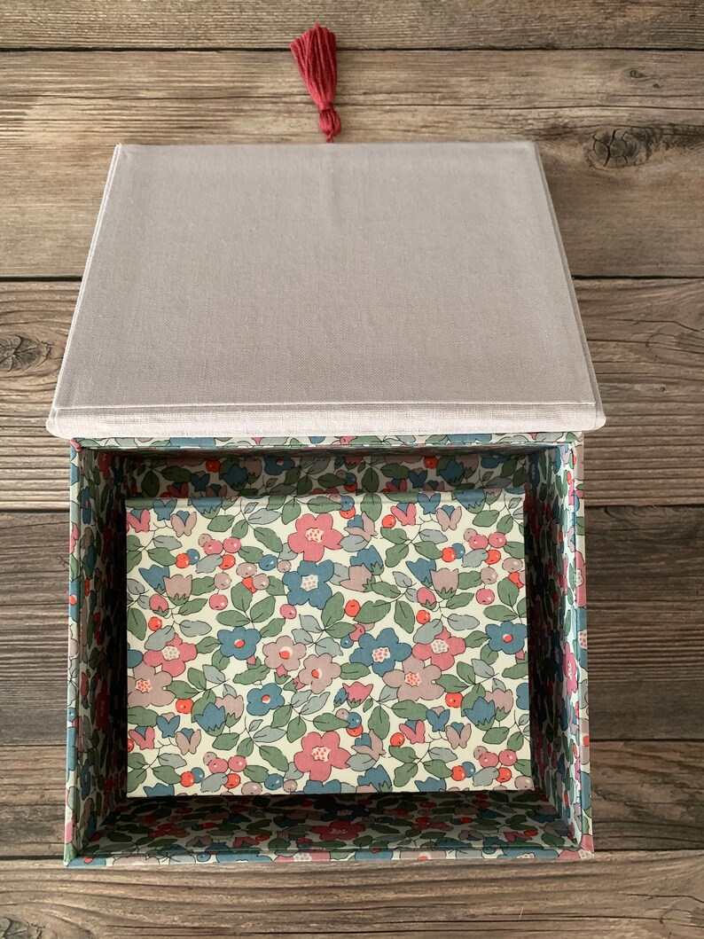 Handmade Fabric Book shaped Box 2 size set with Liberty of London fabric 1 image 9