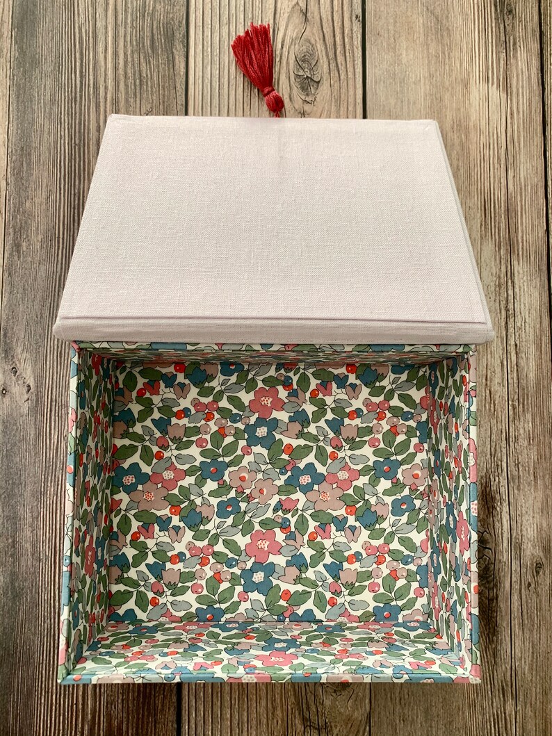 Handmade Fabric Book shaped Box 2 size set with Liberty of London fabric 1 image 8