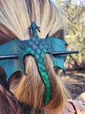 Hand Tooled Leather Dragon Hair Slide with Wood Stick – Fantasy Viking Accessory Targaryen Thrones