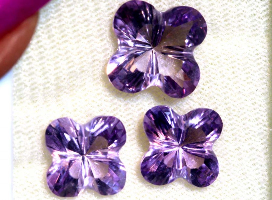 【アメジストページ】 13.25 CTS アメジスト フラワー カービング セット 3 個 CG-2694